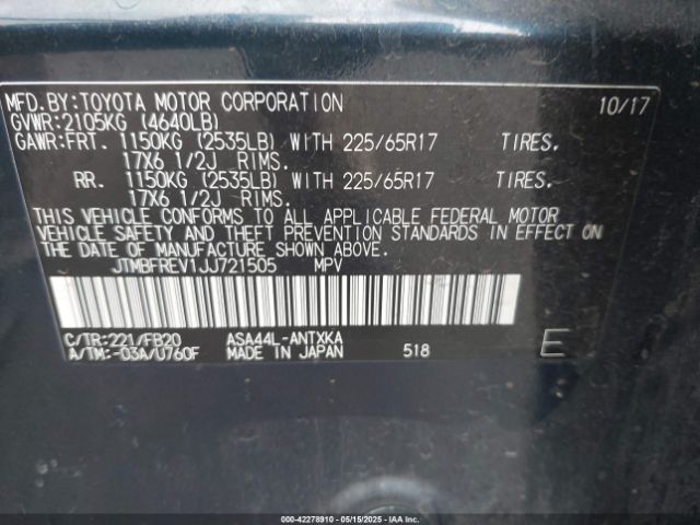 JTMBFREV1JJ721505 Toyota 2ar-fe