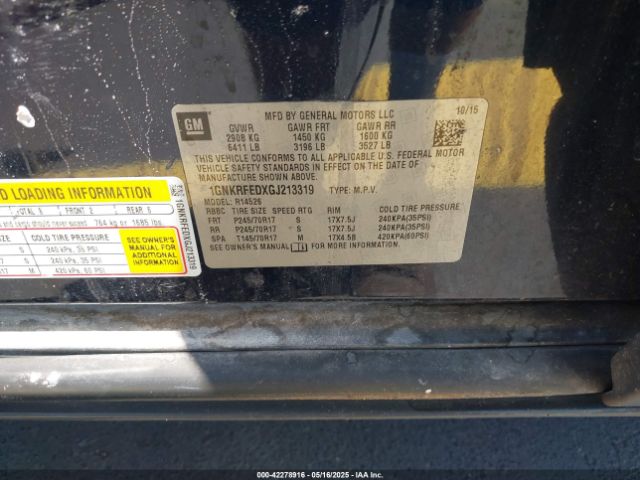1GNKRFEDXGJ213319 Chevrolet Traverse Ls