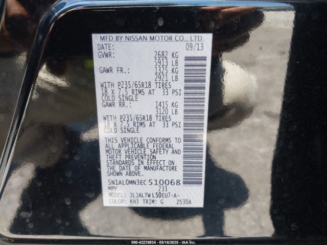 5N1AL0MN3EC510068 Infiniti QX60