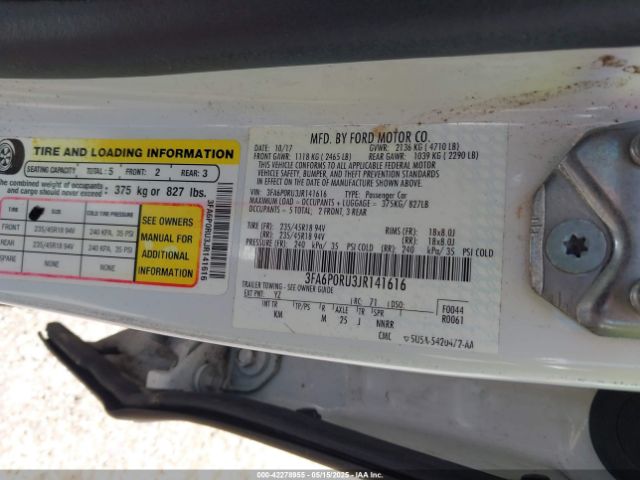 3FA6P0RU3JR141616 Ford Fusion Hybrid Titanium