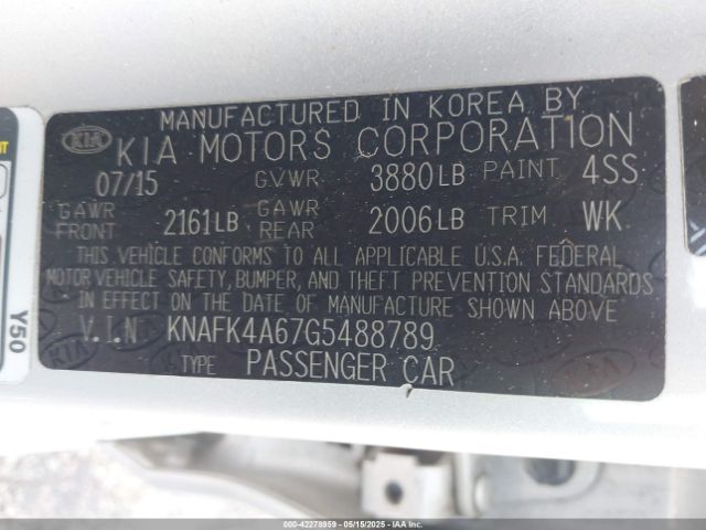 KNAFK4A67G5488789 KIA FORTE LX
