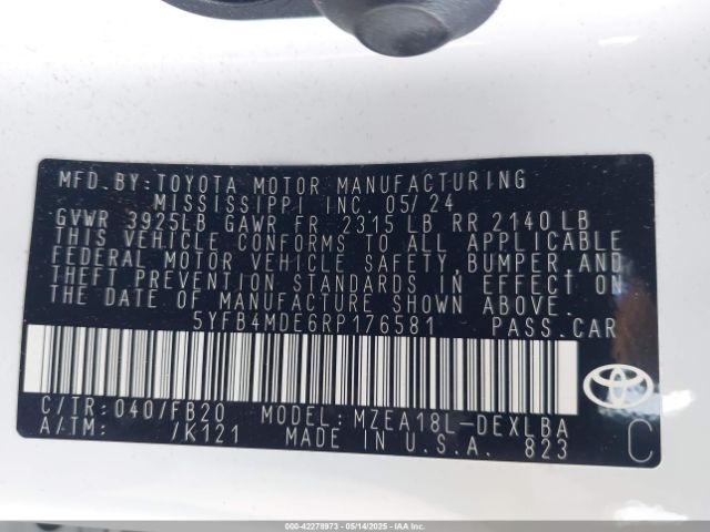5YFB4MDE6RP176581 Toyota COROLLA LE