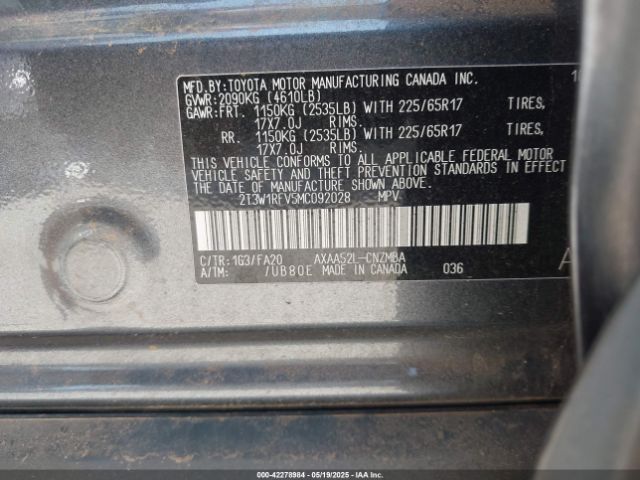 2T3W1RFV5MC092028 Toyota Rav4 Xle