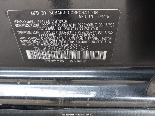 Subaru naturally aspirated 2019 JF2GTAEC5K8231643 Image 9