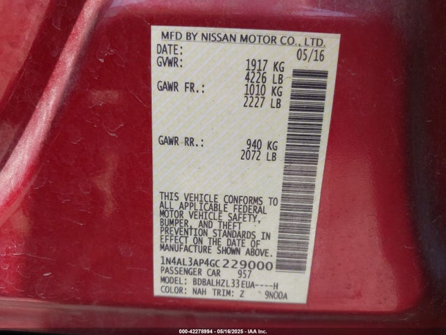 1N4AL3AP4GC229000 Nissan 2016