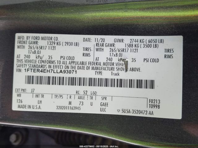 2020 FORD RANGER 1FTER4EH7LLA93071 Photo 8