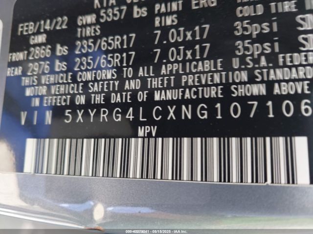 2022 KIA SORENTO 5XYRG4LCXNG107106 Photo 8