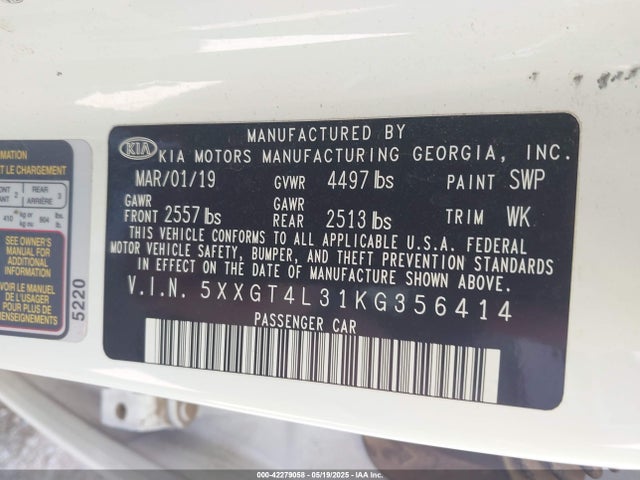5XXGT4L31KG356414 KIA gdi