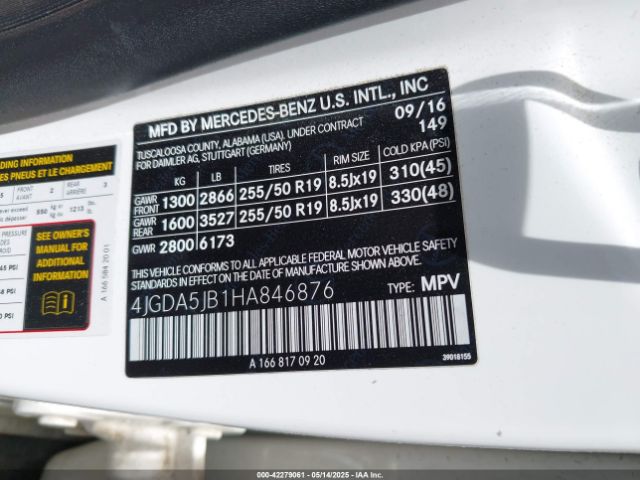 4JGDA5JB1HA846876 Mercedes-Benz GLE 350