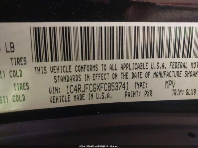1C4RJFCGXFC853741 Jeep Grand Cherokee Overland