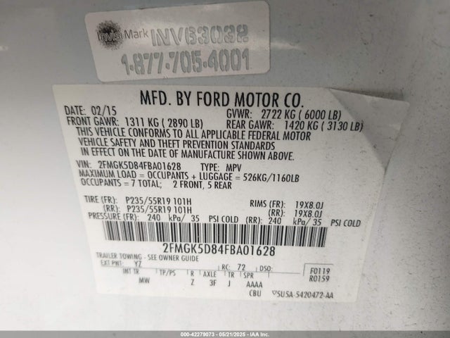 Ford 2015 2015 2FMGK5D84FBA01628 Image 9