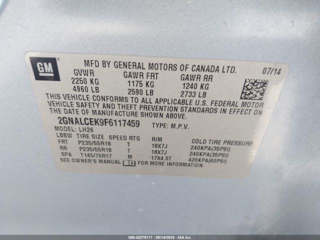 2GNALCEK9F6117459 Chevrolet Equinox 2lt