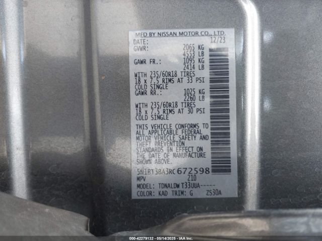 5N1BT3BA3RC672598 Nissan Rogue Sv Fwd