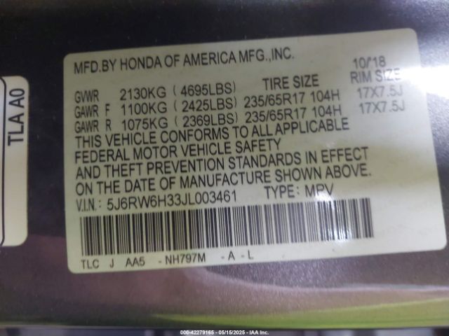 5J6RW6H33JL003461 Honda CR-V LX
