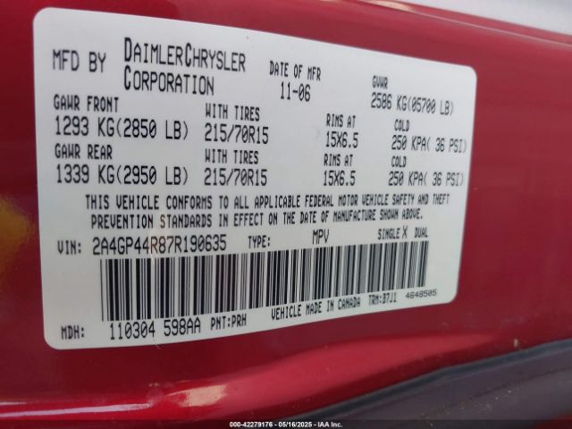 2007 CHRYSLER TOWN & COUNTRY 2A4GP44R87R190635 Photo 8