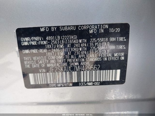 JF2SKAUC7MH429562 Subaru Forester Limited