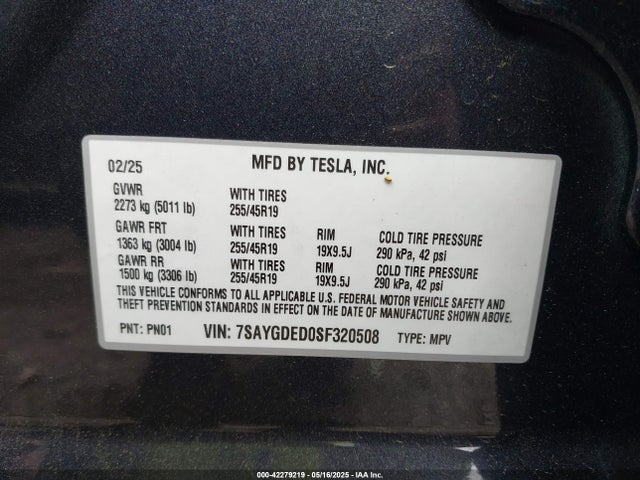 2025 TESLA MODEL Y 7SAYGDED0SF320508 Photo 8