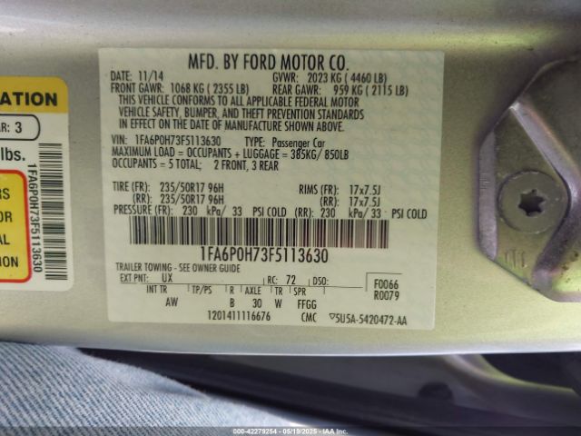 1FA6P0H73F5113630 Ford FUSION SE