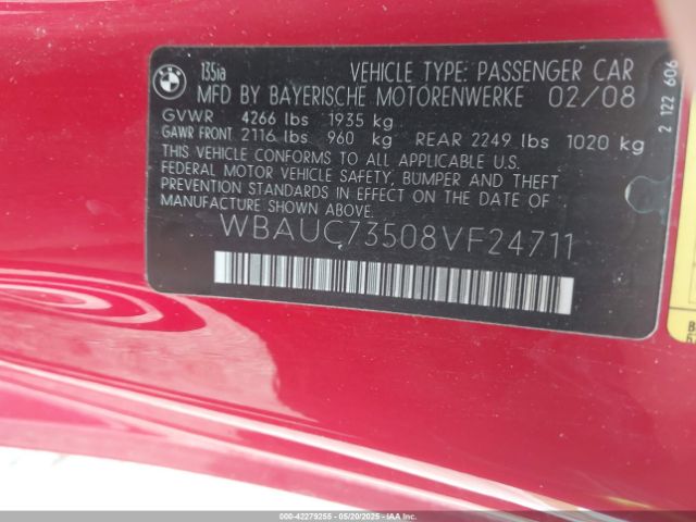 2008 BMW 135I WBAUC73508VF24711 Photo 8