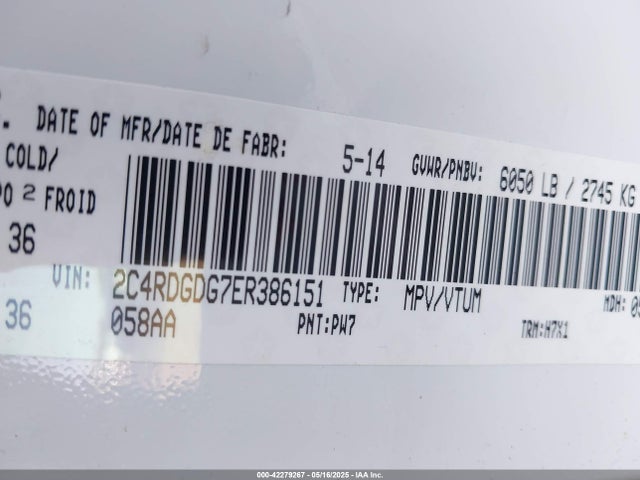 2C4RDGCG5ER386151 Dodge Grand Caravan Sxt/sxt 30th Anniversary