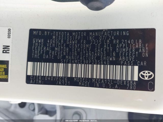 5YFS4MCE9RP205640 Toyota COROLLA SE