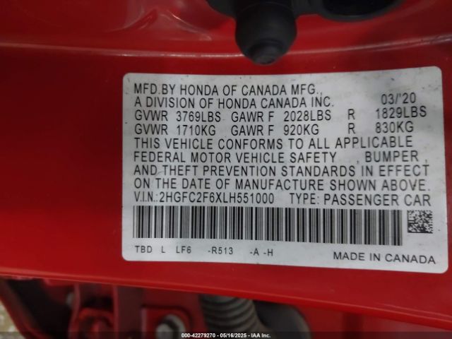 2020 HONDA CIVIC 2HGFC2F6XLH551000 Photo 8
