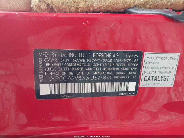 1999 PORSCHE BOXSTER WP0CA298XXU627841 Photo 8