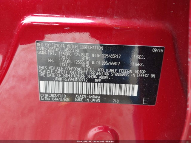 JTMWFREV9HJ109712 Toyota 2ar-fe