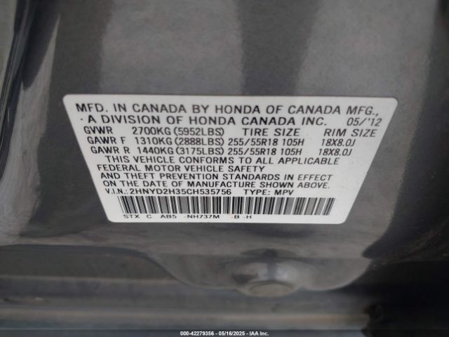 2012 ACURA MDX 2HNYD2H35CH535756 Photo 8