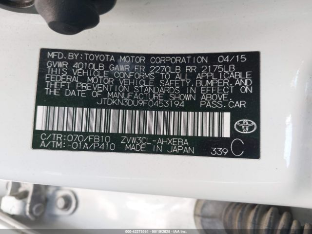 JTDKN3DU9F0453194 Toyota Prius Two
