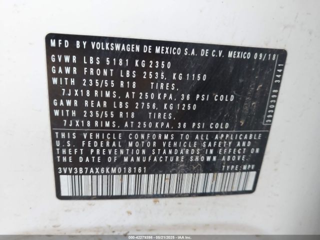 2019 VOLKSWAGEN TIGUAN 3VV3B7AX6KM018161 Photo 8