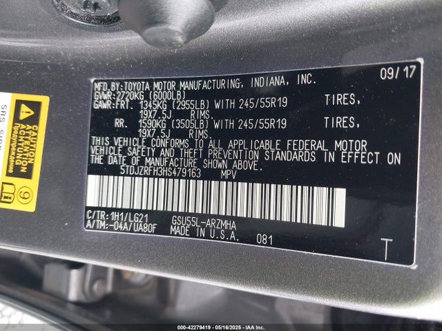 5TDJZRFH3HS479163 Toyota Highlander Se