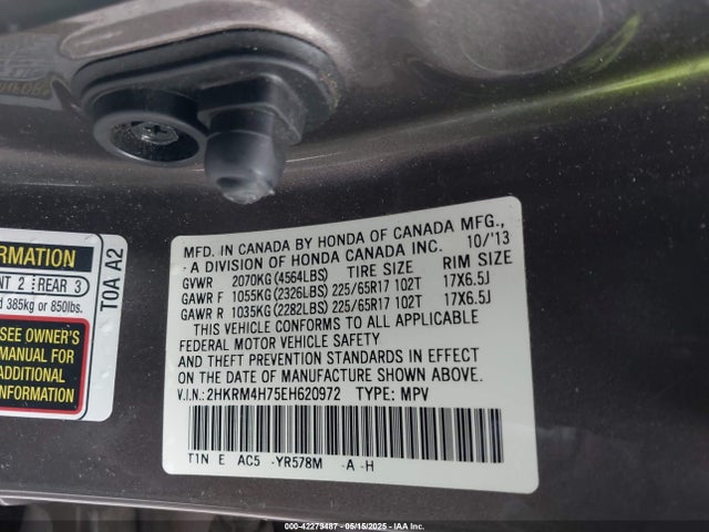 Honda Cr-v Ex-l 2014 2HKRM4H75EH620972 Image 9
