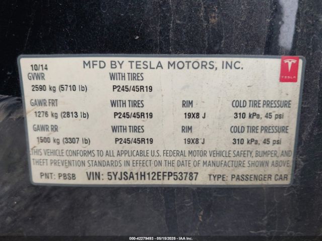 2014 TESLA MODEL S 5YJSA1H12EFP53787 Photo 8