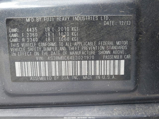 Subaru 2.5na u5 2014 4S3BMBC64E3021920 Image 9