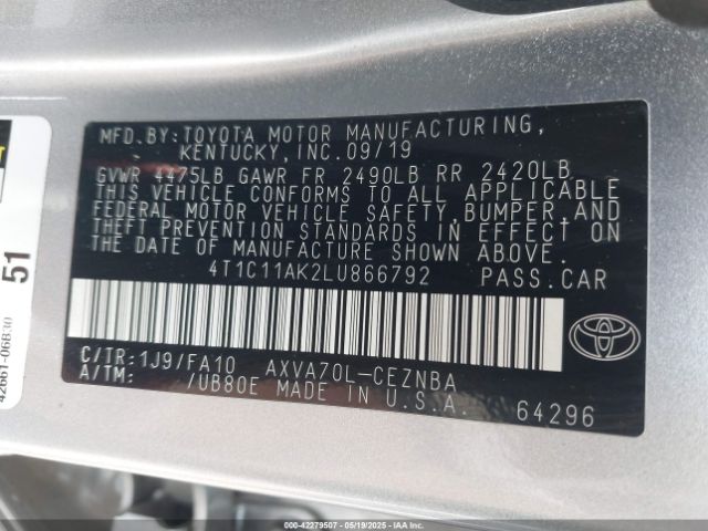 4T1C11AK2LU866792 Toyota CAMRY LE