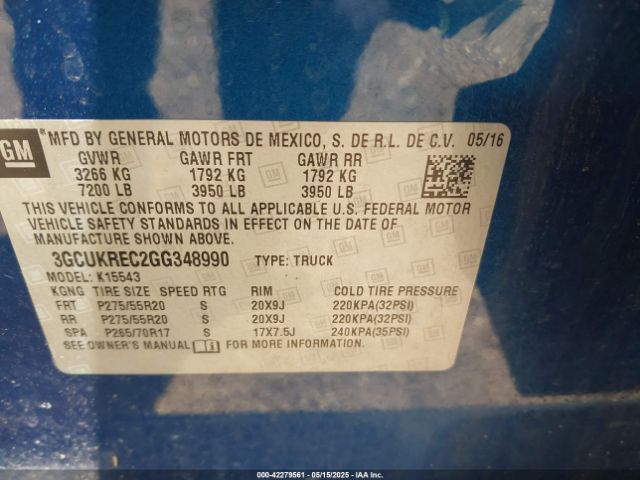 3GCUKREC2GG348990 Chevrolet Silverado 1500 2lt