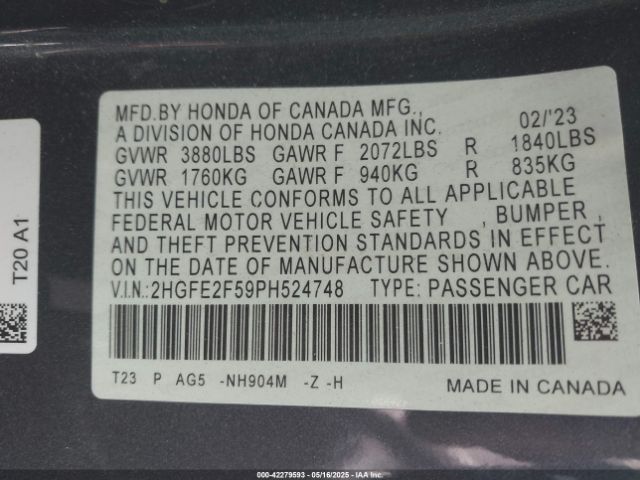 2023 HONDA CIVIC 2HGFE2F59PH524748 Photo 8