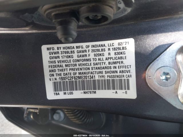 19XFC2F62ME201341 Honda Civic Lx