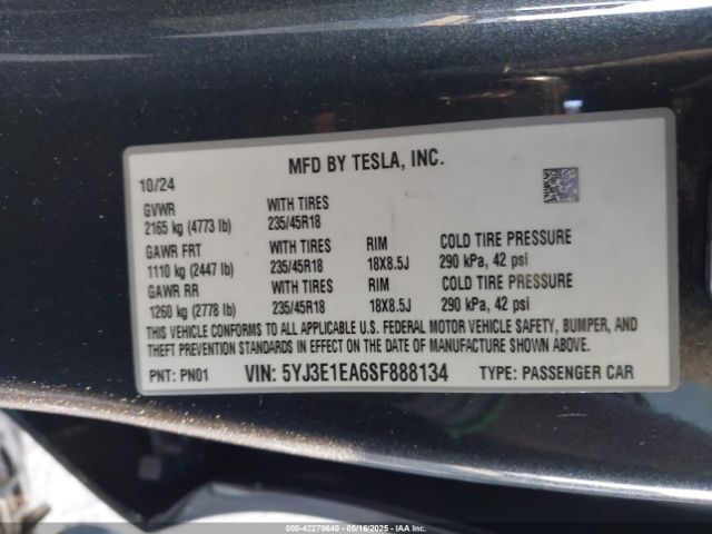 2025 TESLA MODEL 3 5YJ3E1EA6SF888134 Photo 8
