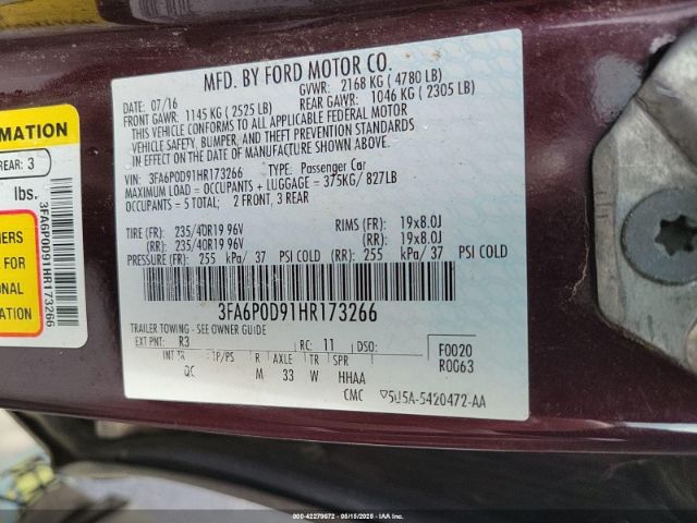 3FA6P0D91HR173266 Ford Fusion Titanium