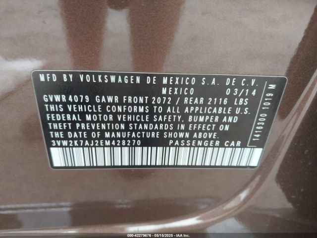 3VW2K7AJ2EM428270 Volkswagen Jetta 2.0l S