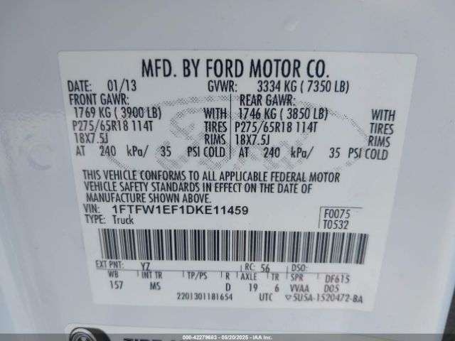2013 FORD F-150 1FTFW1EF1DKE11459 Photo 8