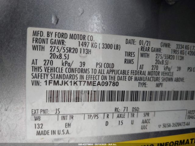 2021 FORD EXPEDITION 1FMJK1KT7MEA09780 Photo 8