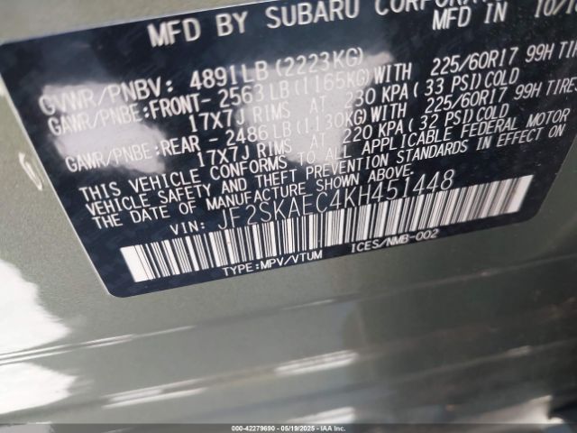 JF2SKAEC4KH451448 Subaru naturally aspirated u5