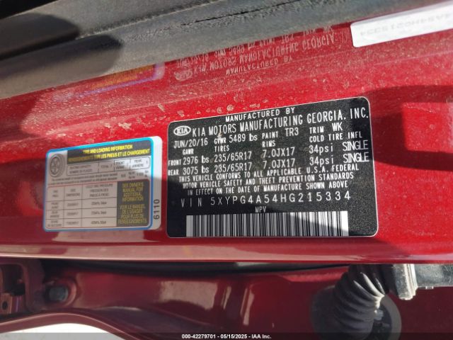 5XYPG4A54HG215334 KIA Sorento 3.3l Lx
