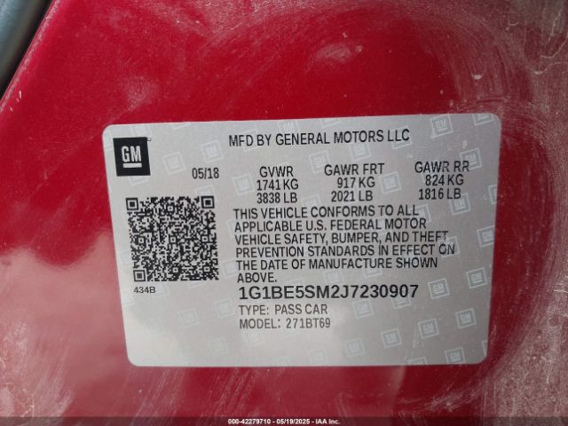 1G1BE5SM2J7230907 Chevrolet le2 -di: direct injection, vvt: variable valve timing, gen, alum
