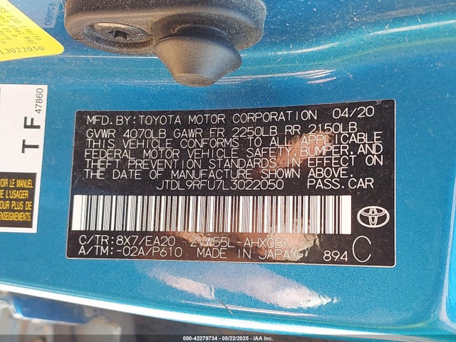 JTDL9RFU7L3022050 Toyota 2zr-fxe,1nm