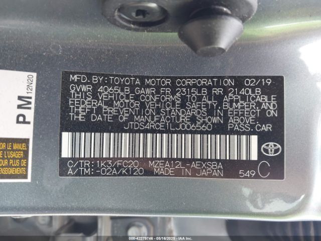 JTDS4RCE1LJ006560 Toyota COROLLA SE