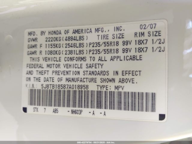 2007 ACURA RDX 5J8TB18587A018958 Photo 8